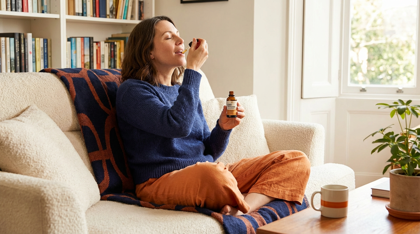 Woman using CBD for period relief